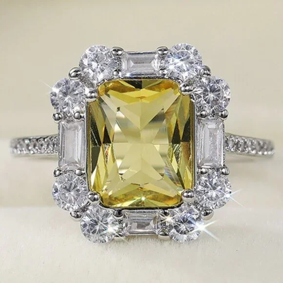 ▷Radiant Yellow Zircon Sumptuous Silver Luxury Rings Women, K924